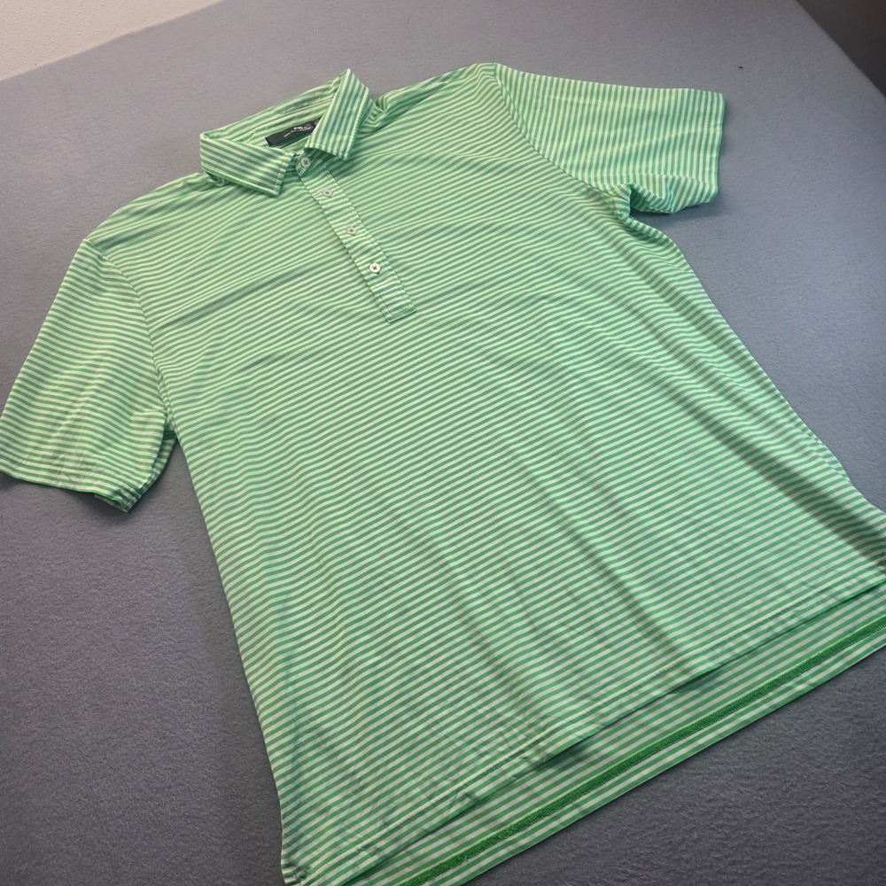 RLX Ralph Lauren Mens XL Green White Striped Performance Golf Polo Shirt Stretch